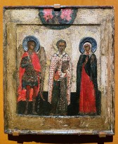 Святитель Николай Чудотворец, с арх. Михаилом и неизв. мученицей (конец XVI — нач. XVII в.) Новгород