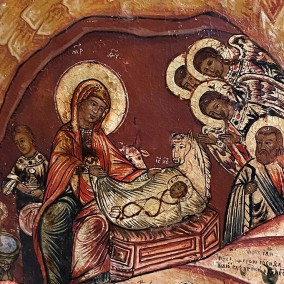Рождество Христово, середина XVIII в., Север (доска, темпера), фрагмент.