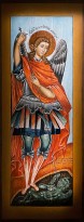 Архангел Михаил, поражающий дьявола, посл. тр. XVIII в., Вологда (дерево, темпера).