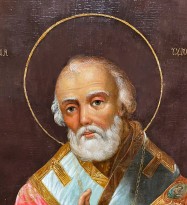 Святители Николай Чудотворец и Алексий Митрополит Московский, великом. Ирина. Конец XVIII в. (дерево, масло), фрагмент.