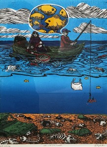 Пол Валентайн - Крючок, леска и грузило, 2018 (деревянные блоки ручной работы, бумага, масло