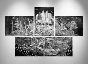 Пол Валентайн - Нигде не осталось, 2018 (деревянные блоки ручной работы, бумага, масло)