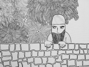 Яссер Аль Мулла - Аль Халладж и я, 2018 (тушь, холст), фрагмент