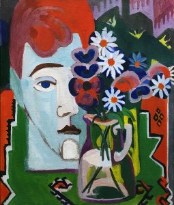 Эрнст Людвиг Кирхнер - Голова Мюллера с цветами, 1927 (холст, масло)