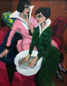 Эрнст Людвиг Кирхнер - Две девушки с умывальником; сестры, 1913 (холст, масло)