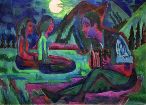 Эрнст Людвиг Кирхнер - Лунная ночь и аккордеонист, 1924 (холст, масло)