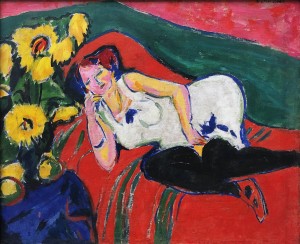 Эрнст Людвиг Кирхнер - Полулежащая женщина в белой сорочке (Дорис Гроссе), 1909 (холст, масло)