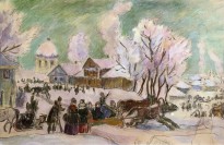 Б. М. Кустодиев - Масленица. Гуляния (Этюд), 1918-1922 гг. (бумага, карандаш, гуашь)