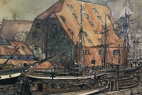 Г. К. Лукомский - Старые доки. Амстердам, 1907-09 (бумага на картоне, акварель, чернила)