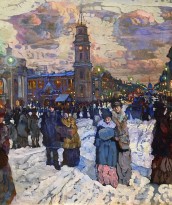И. И. Бродский - Встреча Нового года на Невском проспекте, 1910 (масло, картон)