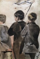 Л. С. Бакст - Мальчики с флагом, ок 1899 г. (бумага, акварель)