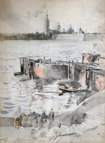С. П. Яремич - Вид на Петропавловскую крепость, 1922 (бумага на картоне, акварель)