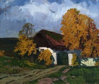 Ф. Э. Рушиц - Деревня. Осень (первая треть XX в.), картон, мало.