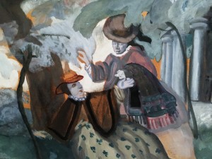 Борис Григорьев - В поместье, начало 1910-х (картон, темпера, масло) фрагмент