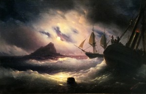 Иван Айвазовский - Гибралтар ночью, 1844 (холст, масло)