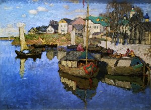 Константин Горбатов - Лодки на реке, 1910-е (холст на картоне, масло)