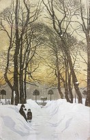 Анна Остроумова Лебедева — Летний сад зимой, 1902 (цветная ксилография)