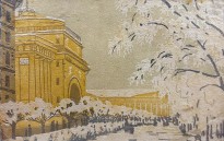 Анна Остроумова-Лебедева — Адмиралтейство под снегом, 1909 (ксилография, 4 доски)