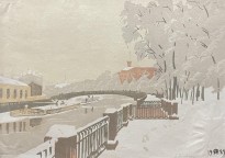 Анна Остроумова-Лебедева — Летний сад зимой, 1929 (цветная ксилография в пять досок)