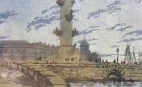 Анна Остроумова-Лебедева — Ростральная колонна, 1909 (цветная ксилография)