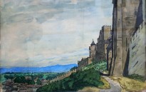 Анна Остроумова-Лебедева — Вид на Пиренеи (Каркасон), 1914 (бумага, смешанная техника)