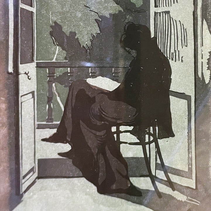 Анна Остроумова-Лебедева — Женщина на балконе, 1900 (цветная ксилография в четыре доски)