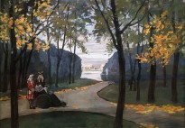 Александр Бенуа - Прогулка короля, 1897 (картон, гуашь)