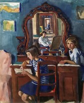 Зинаида Серебрякова - Автопортрет с детьми, 1921(бумага, темпера)