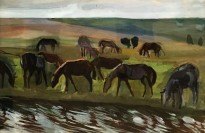 Зинаида Серебрякова - Лошади, 1900-е (бумага, темпера)