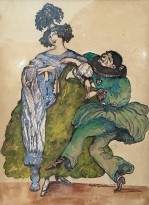 Сергей Судейкин - Дама и шут, 1910-е (бумага, акварель, тушь)