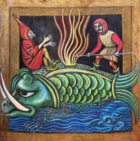 Петр Рейхет — Отдых на ките, 1989 (картон, масляная пастель)