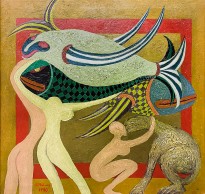 Петр Рейхет — Люди и звери, 1990 (холст, акрил)