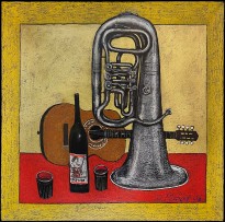 Петр Рейхет — Гитара, туба и портвейн, 2006 (холст, масляная пастель)