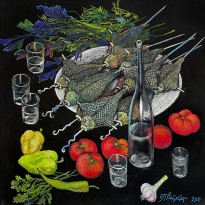 Петр Рейхет — Встреча в Арени, Армения, 2011 (картон, масляная пастель)