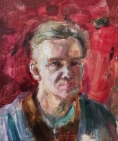 Сергей Романович — Автопортрет на красном фоне, 1950-е (холст, масло)