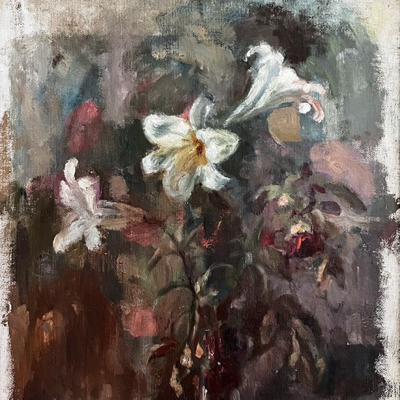 Сергей Романович — лилии в бутылке, 1935 (холст, масло)