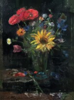 Сергей Романович — Ваза с цветами (маки и подсолнух), без даты (холст, масло)