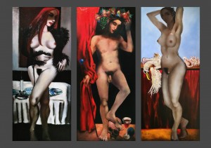 Дитер Вайденбах - Вакх с музами (триптих), 1993 холст, масло, 160х70 см х3)