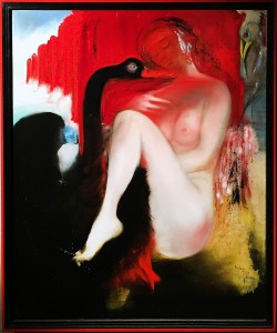 Дитер Вайденбах - Леда и черный лебедь, 1979 (ДВП, масло, 120х100 см)