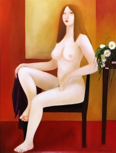 Дитер Вайденбах - Обнаженная сидя, 1976 (ДСП, масло, 72х55 см)