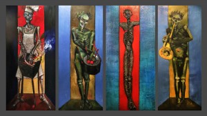 Дитер Вайденбах - Смерть поджаривает колбасы, Барабанщик, Распятый, Трубач, 1990-93 (холст, масло)