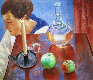 Кузьма Петров-Водкин - Свеча и графин. Натюрморт, 1918