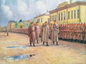 Кузьма Петров-Водкин - Смотр Измайловскому полку перед отправкой на фронт, 1916