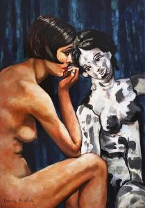 Франсис Пикабиа - Женщина с черным и белым, греческая скульптура, 1943