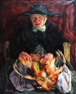 Эжен Эбиш - Старая женщина потрошит птицу, ок. 1930