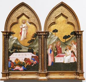 Якобо ди Тионе - диптих Воскресение и три Марии возле гробницы, 1371 (Лондон)