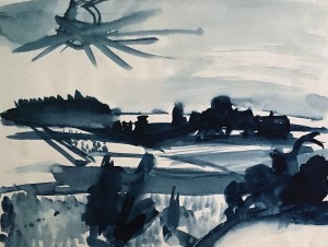 Ермолаева В. М. - Пейзаж с солнцем, 1934 (Бумага, чернила)