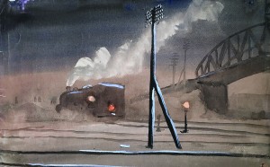 Лапшин Н. Ф. - Железнодорожный мост, 1939 (бумага, акварель)