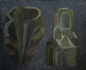 Левитин В. И. - Здание и дерево, 1976 (ДВП, масло)