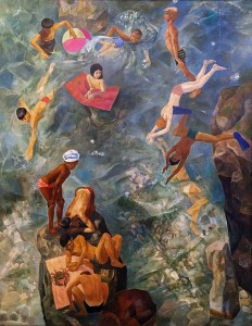 Валерий Ватениин - Дети и море, 1971 (холст на картоне, темпера)